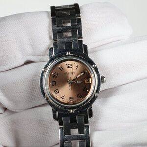 Hermes Clipper CL4.210 Quartz Pink Gold Dial Watch Wristwatch